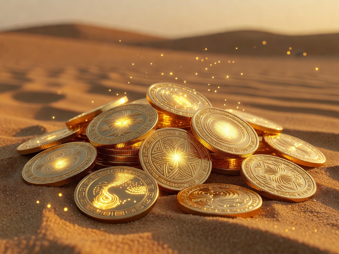 Golden glowing coins representing Desert Treasure Spins