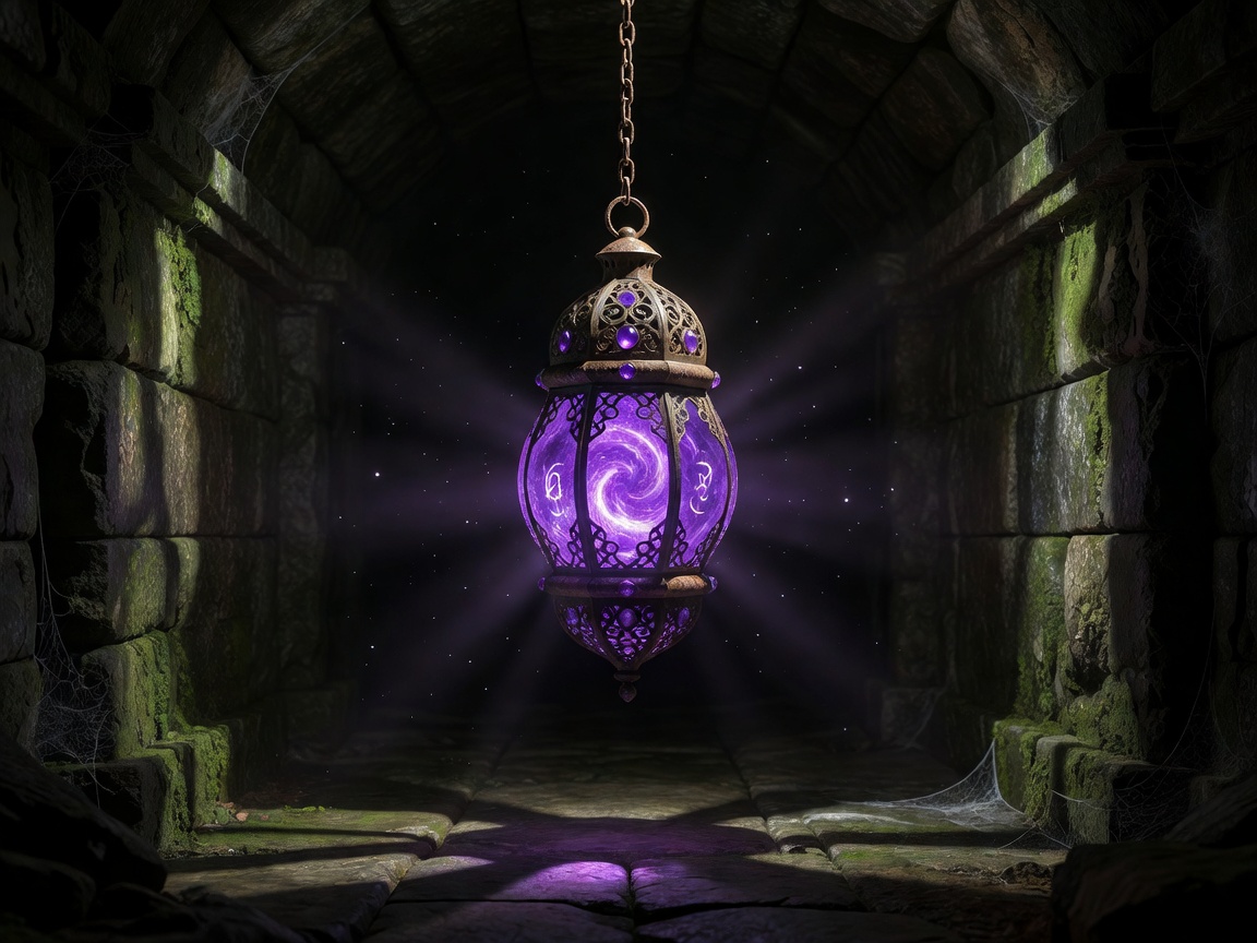 Mystical purple lantern glowing in the dark for Genie Bonus Wishes